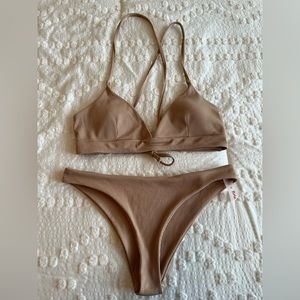 Romwe Ribbed Bikini Top and Cheeky Bottom Tan Size Medium